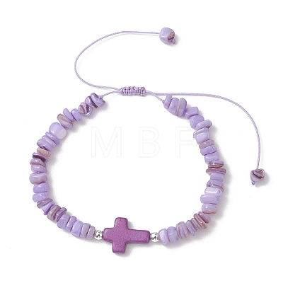 Adjustable Natural Freshwater Shell & Dyed Synthetic Turquoise Beads Braided Bead Bracelets for Women BJEW-JB13105-01-1