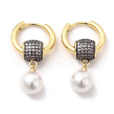 Plastic Pearl Dangle Hoop Earrings with Cubic Zirconia Rondelle Beaded EJEW-G341-08G-1