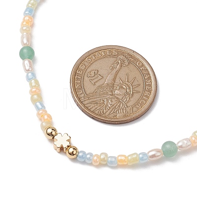Clover Ceylon Glass Seed Beads Beaded Necklaces NJEW-JN04941-1