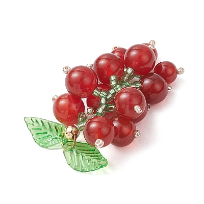Natural Carnelian & Glass Seed Beaded Grape Pendants PALLOY-MZ00872-01-1