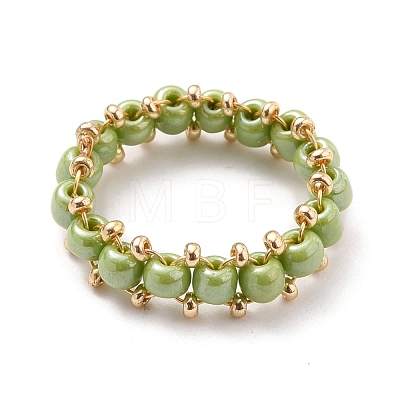 Round Glass Seed Beaded Finger Rings RJEW-JR00307-1