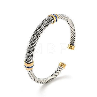 304 Stainless Steel Twist Rope Shape Open Cuff Bangle with Rhinestone for Women BJEW-D449-01GP-04-1