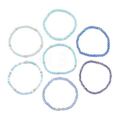 7Pcs 7 Style Glass Seed Beaded Stretch Bracelets Set BJEW-JB09575-1