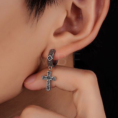 304 Stainless Steel Cubic Zirconia Hoop Dangle Earrings for Men WG5B424-01-1