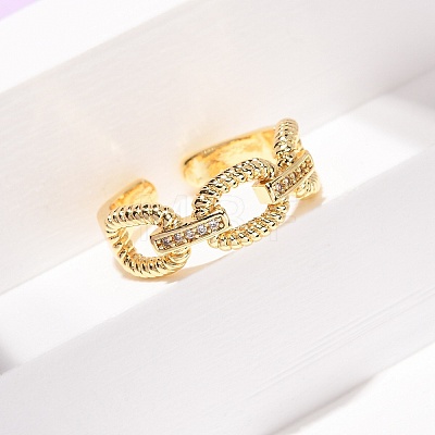 Brass Micro Pave Cubic Zirconia Cuff Open Rings RJEW-F204-01G-1