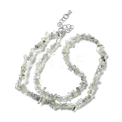 Natural Prehnite Chip Beaded Necklaces for Men Women NJEW-G159-01Q-1