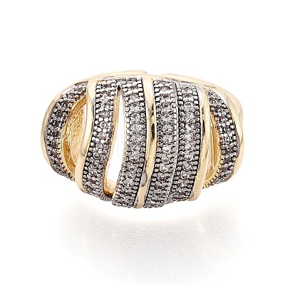 Brass Micro Pave Clear Cubic Zirconia Open Cuff Rings KK-T079-62G-1