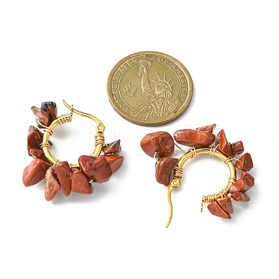 Natural Red Jasper Chips Braided Hoop Earrings EJEW-JE04940-13-1