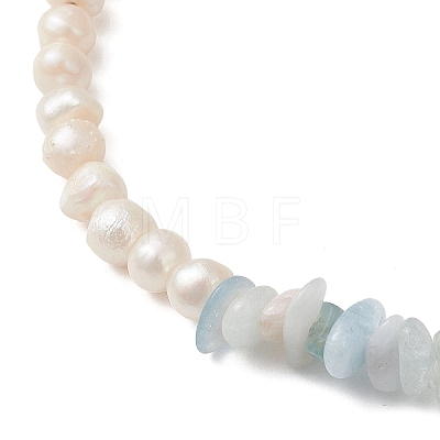 Natural Morganite Chip with Potato Natural Pearl Beaded Necklaces NJEW-JN05894-02-1