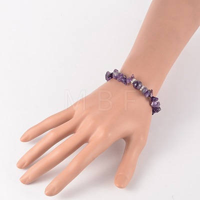 Chips Natural Amethyst Beaded Stretch Bracelets BJEW-JB02131-04-1