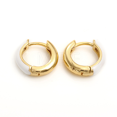 Brass Enamel Huggie Hoop Earrings EJEW-L234-81-G-1