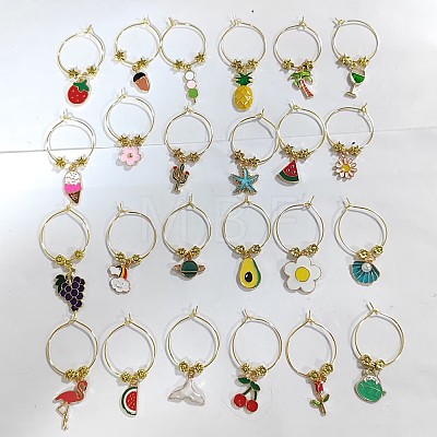 24Pcs 24 Style Summer Theme Alloy Enamel Wine Glass Charms AJEW-BC0003-90-1