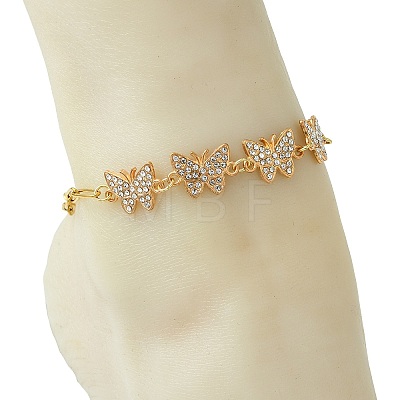 Alloy Full Crystal Rhinestone Butterfly Link Chain Anklets AJEW-AN00813-1