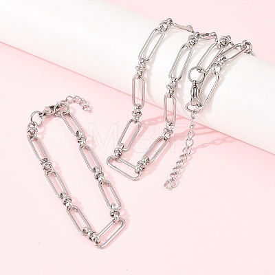 304 Stainless Steel Paperclip Chains Bracelet & Necklace Jewelry Sets SJEW-L199-02P-1