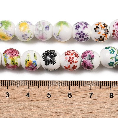 Mixed Styles Floral Printed Porcelain Beads Strands PORC-M004-02M-1
