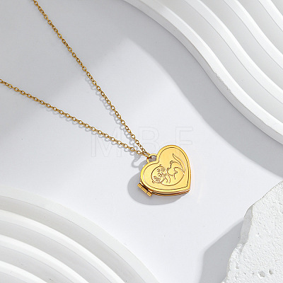 304 Stainless Steel Heart with Bank Beaver Magnetic Photo Locket Pendant Necklaces for Women WG4DFF0-01-1