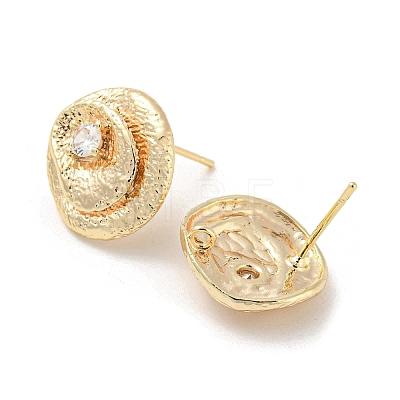 Brass with Glass Twist Flat Round Stud Earrings Findings KK-K351-20G-1