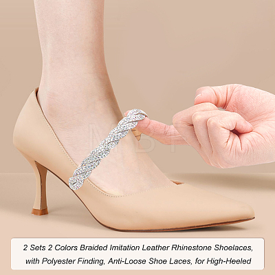 WADORN 2 Sets 2 Colors Braided Imitation Leather Rhinestone Shoelaces FIND-WR0005-99-1