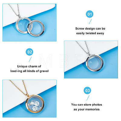 DELORIGIN DIY Blank Dome 304 Stainless Steel Locket Pendant Necklace Making Kit STAS-DR0001-03-1