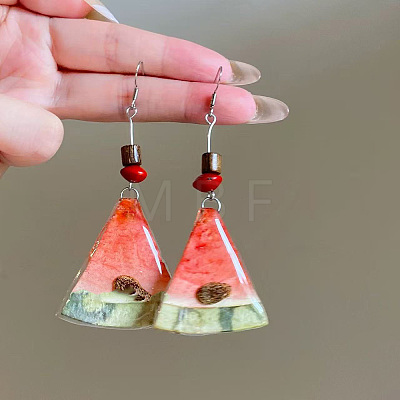 Resin Cute Fruit Watermelon Slice Dangle Earrings WGE2164-01-1