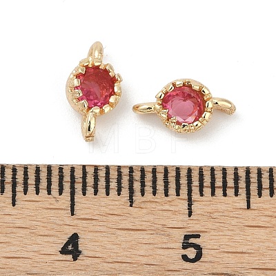 Brass Cubic Zirconia Flat Round Connector Charms KK-H204-02KCG-05-1