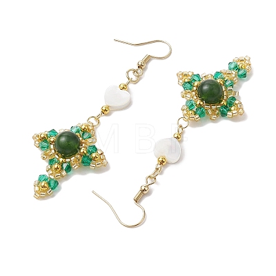 Natural Mixed Stone & Glass Seed Beads Dangle Earrings for Women EJEW-MZ00213-05-1