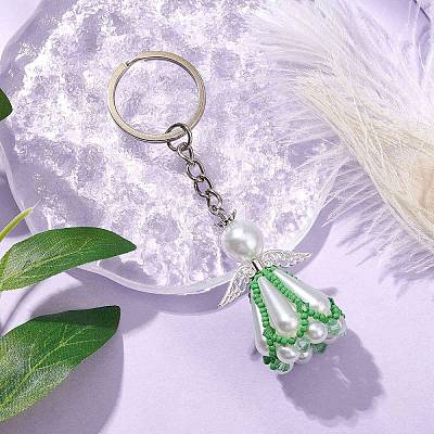 Glass Seed Bead with Acrylic Angel Keychain KEYC-MZ00026-01-1