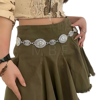 Boho Alloy Oval Flower Link Chain Waist Chains for Woman WG29A3A-02-1