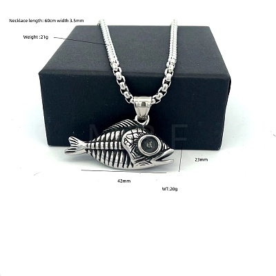 Vintage Punk Style Men's 304 Stainless Steel Fishbone Pendant Necklaces MU8602-1
