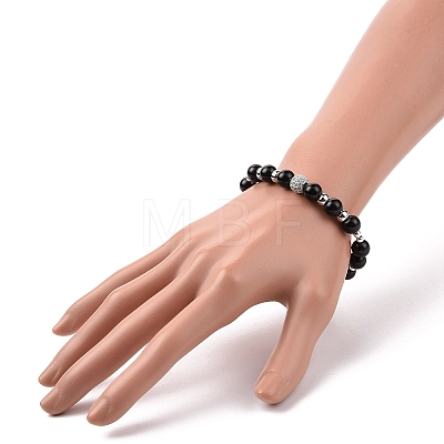 4Pcs 4 Style Natural Eyeless Obsidian & Lava Rock Beaded Bracelets Set BJEW-JB09085-1
