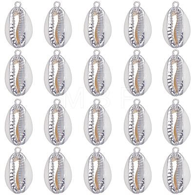 20Pcs Electroplated Natural Cowrie Shell Pendants SHEL-SC0001-30-1