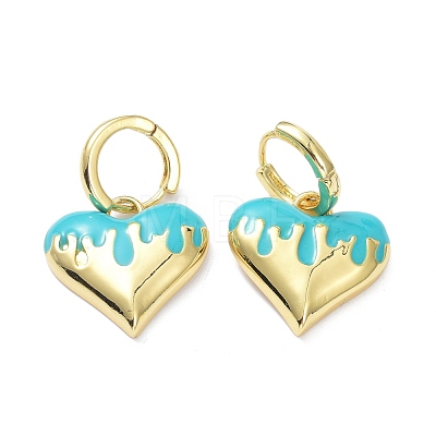 Heart Real 18K Gold Plated Brass Enamel Hoop Earrings EJEW-P192-01G-1