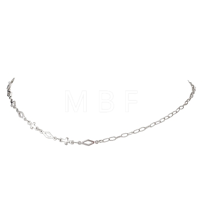 304 Stainless Steel Rhombus Cross Link Chain Necklaces NJEW-JN05939-1