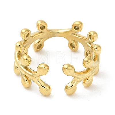 304 Stainless Steel Leafy Branch Open Cuff Ring for Women RJEW-I098-06G-1