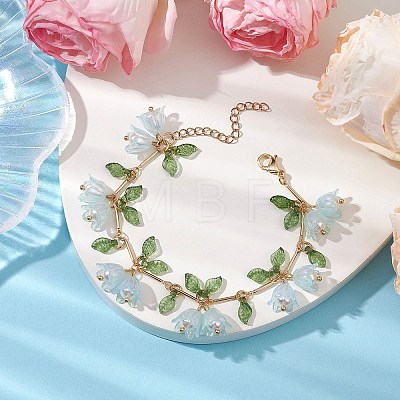 Flower Leaf Shell Pearl & Acrylic Charm Bracelets BJEW-TA00535-02-1