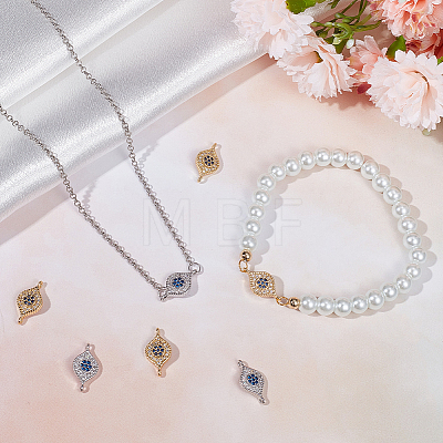 8Pcs 2 Colors DIY Brass Micro Pave Clear & Blue Cubic Zirconia Connector Charms DIY-BBC0001-28-1