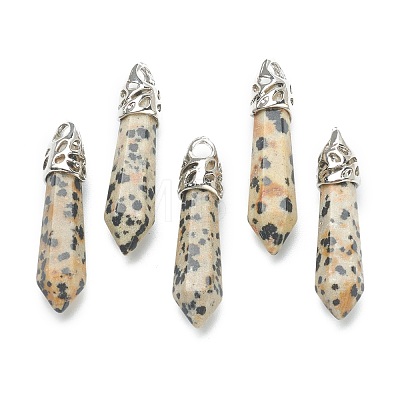 Bullet Natural Dalmatian Jasper Pointed Pendants G-E332-C34-1