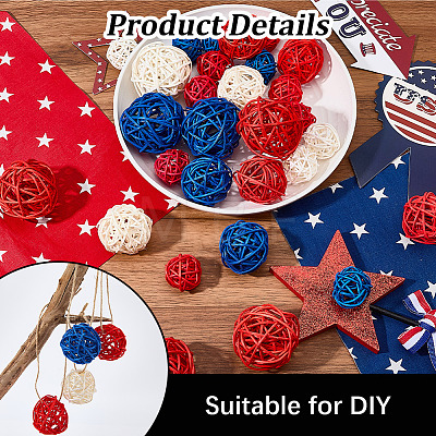 32Pcs 9 Styles Wicker Rattan Balls AJEW-SC0004-29-1