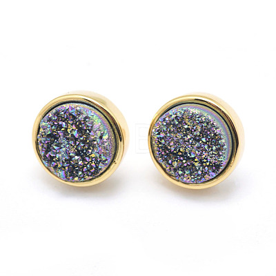 Electroplate Natural Druzy Quartz Crystal Stud Earrings EJEW-I216-01G-RS-1