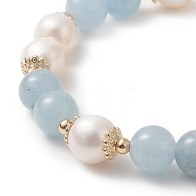 Natural Quartz(Dyed) & Pearl Round Beaded Stretch Bracelet for Women BJEW-JB09246-04-1