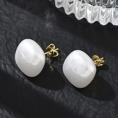 Brass & ABS Plastic Imitation Pearl Stud Earrings for Women PL-CBA760A-03B-G02-1