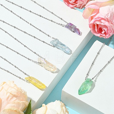 Electroplated Natural Quartz Crystal Prism Pendant Necklaces NJEW-JN05029-02-1