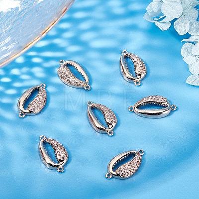 Brass Micro Pave Clear Cubic Zirconia Connector Charms KK-BBC0003-33-1