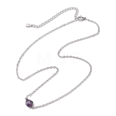 Natural Amethyst/Rose Quartz/Tiger Eye/Amazonite/Sodalite Faceted Round Pendant Necklaces NJEW-JN05133-01-1