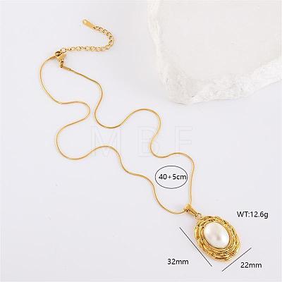 Chic Design Oval Stainless Steel with Imitation Pearl Pendant Necklaces for Women AA0012-1