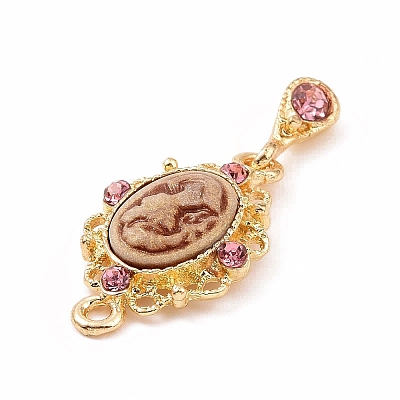 Alloy Cameo Oval Resin Pendants ENAM-M055-38G-03-1