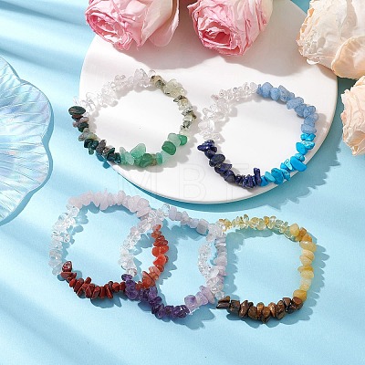 4 Styles Mixed Gemstone Chip Beaded Stretch Bracelets for Women Men BJEW-JB10814-1