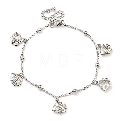 Non-Tarnish Summer Beach 304 Stainless Steel Cable Chains Fish Charm Bracelets BJEW-P334-04P-1