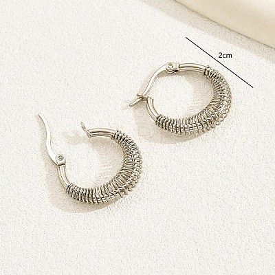 Vintage Style 304 Stainless Steel Threaded Hoop Earrings for Women MF8184-1
