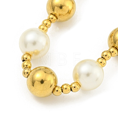 304 Stainless Steel & 201 Stainless Steel & Plastic Pearl Round Beaded Necklaces for Women NJEW-G144-01A-G-1